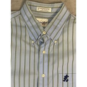 Vintage Walt Disney World Mens Striped Button Down Shirt Blue Mickey Mouse